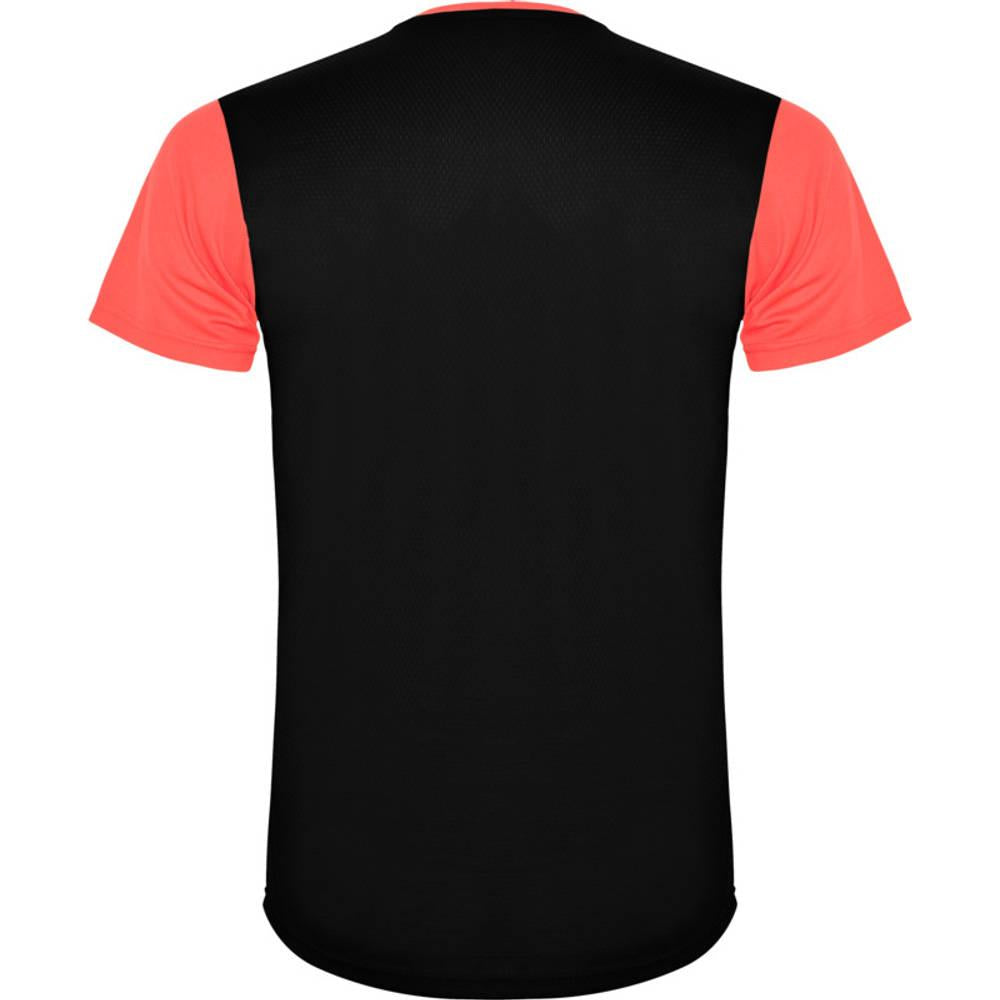 Fluorescent Coral-Solid Black - Back - Roly Childrens-Kids Detroit Sports T-Shirt
