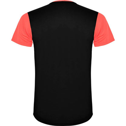 Fluorescent Coral-Solid Black - Back - Roly Childrens-Kids Detroit Sports T-Shirt