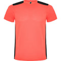 Fluorescent Coral-Solid Black - Front - Roly Unisex Adult Detroit Short-Sleeved Sports T-Shirt