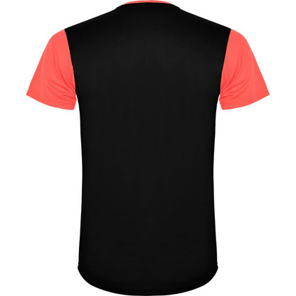 Fluorescent Coral-Solid Black - Back - Roly Unisex Adult Detroit Short-Sleeved Sports T-Shirt
