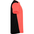 Fluorescent Coral-Solid Black - Side - Roly Unisex Adult Detroit Short-Sleeved Sports T-Shirt