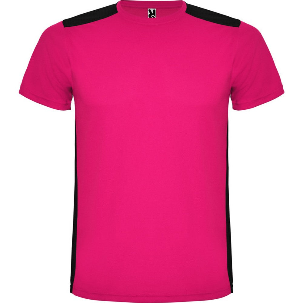 Fuchsia-Solid Black - Front - Roly Unisex Adult Detroit Short-Sleeved Sports T-Shirt