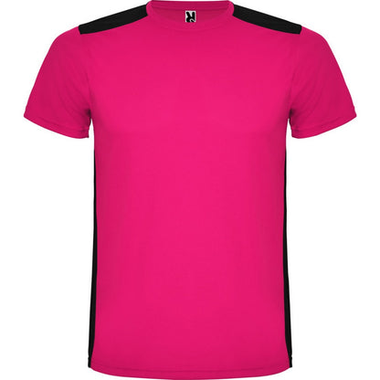 Fuchsia-Solid Black - Front - Roly Unisex Adult Detroit Short-Sleeved Sports T-Shirt