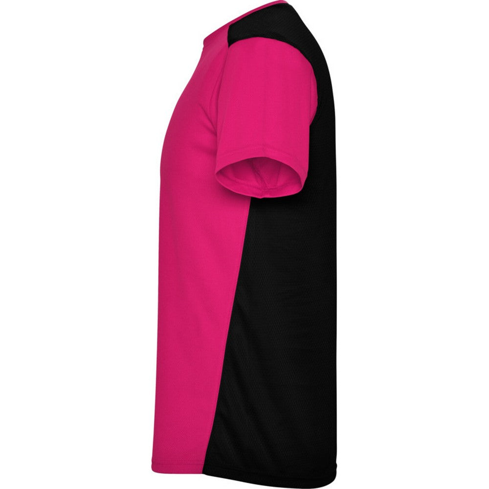 Fuchsia-Solid Black - Lifestyle - Roly Unisex Adult Detroit Short-Sleeved Sports T-Shirt