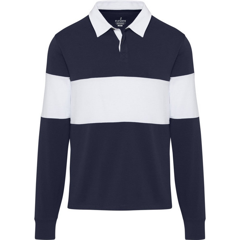 Navy-White - Front - Elevate Unisex Adult Clyde Organic Cotton Rugby Polo Sweatshirt