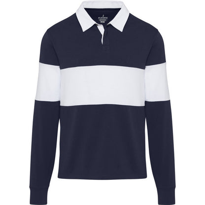 Navy-White - Front - Elevate Unisex Adult Clyde Organic Cotton Rugby Polo Sweatshirt