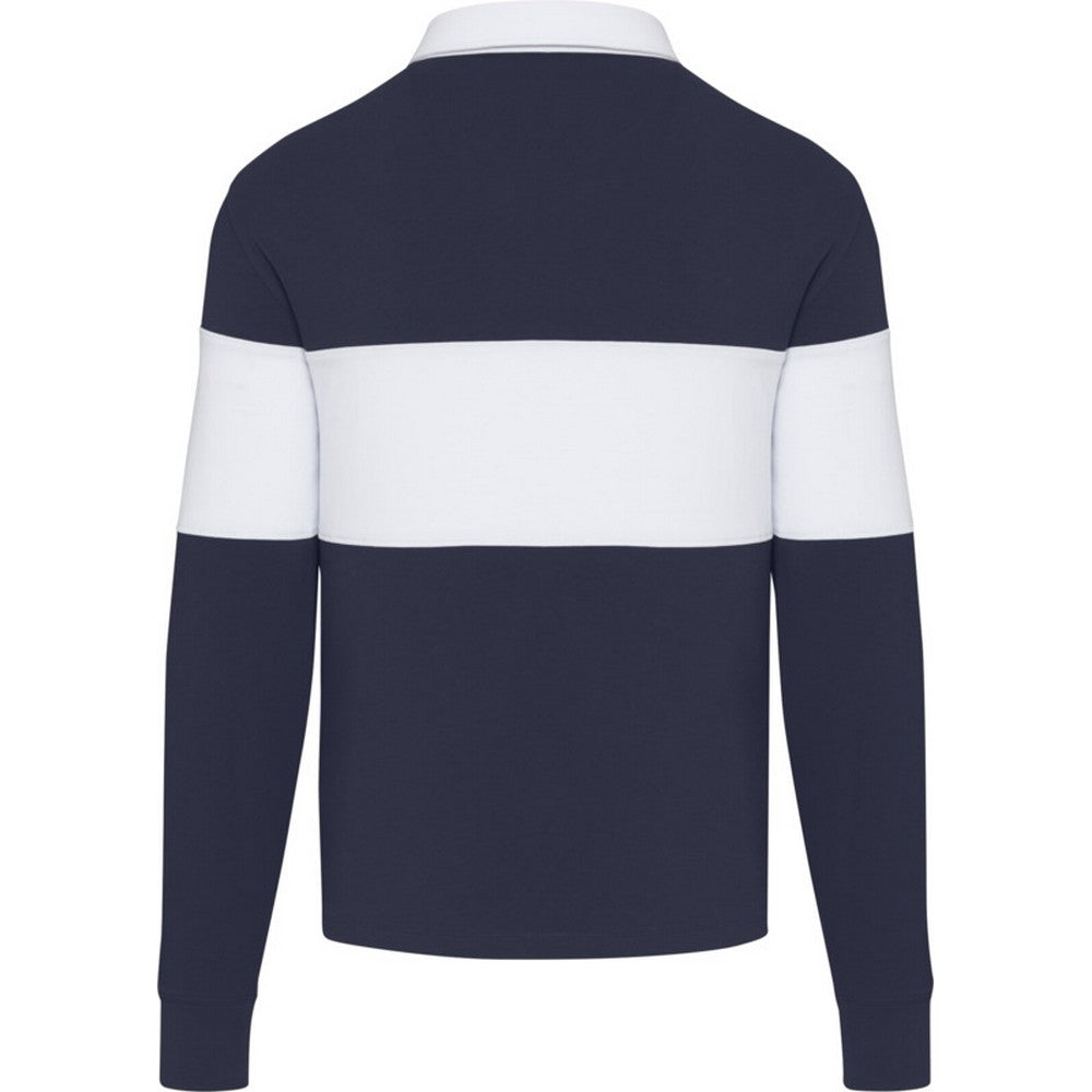 Navy-White - Back - Elevate Unisex Adult Clyde Organic Cotton Rugby Polo Sweatshirt
