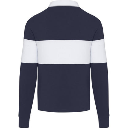 Navy-White - Back - Elevate Unisex Adult Clyde Organic Cotton Rugby Polo Sweatshirt