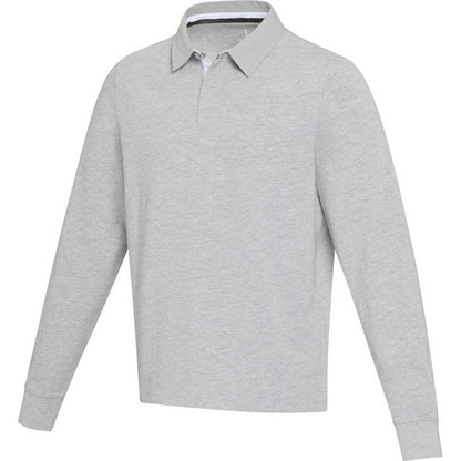 Heather Grey - Side - Elevate Unisex Adult Clyde Organic Cotton Rugby Polo Sweatshirt
