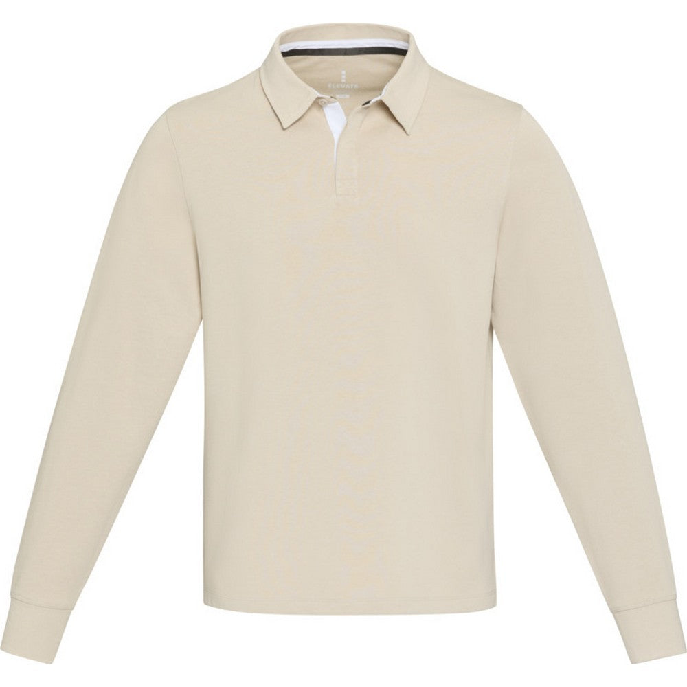 Oatmeal - Front - Elevate Unisex Adult Clyde Organic Cotton Rugby Polo Sweatshirt