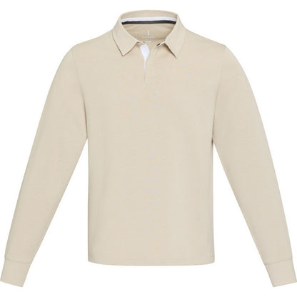 Oatmeal - Front - Elevate Unisex Adult Clyde Organic Cotton Rugby Polo Sweatshirt