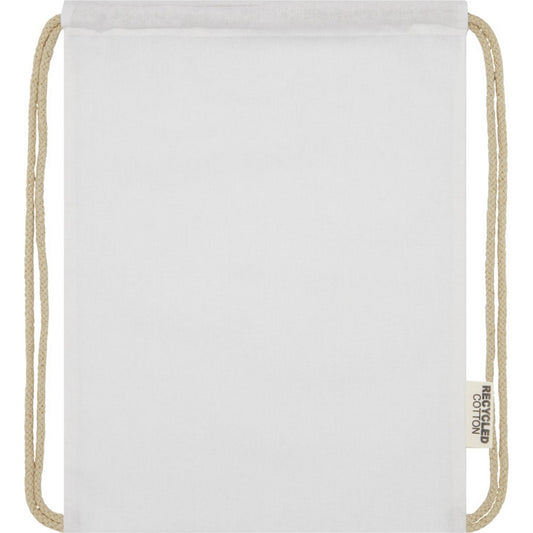 White - Front - Oregon Recycled Cotton Drawstring Bag