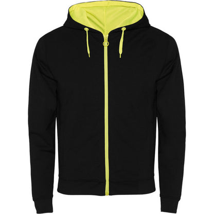 Solid Black-Fluro Yellow - Front - Roly Unisex Adult Fuji Full Zip Hoodie