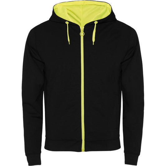 Solid Black-Fluro Yellow - Front - Roly Unisex Adult Fuji Full Zip Hoodie