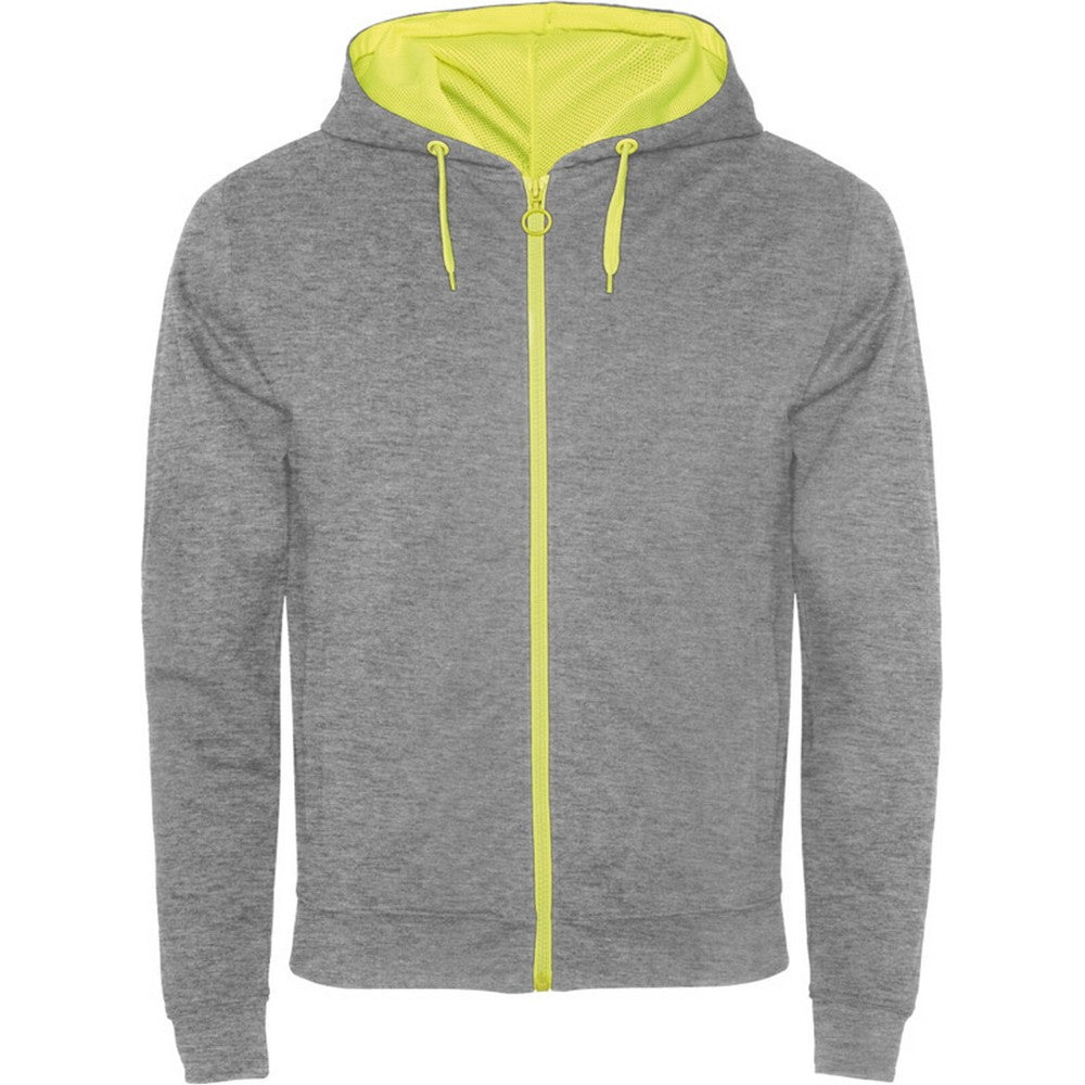 Heather Grey-Fluro Yellow - Front - Roly Unisex Adult Fuji Full Zip Hoodie