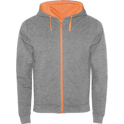 Heather Grey-Fluro Orange - Front - Roly Unisex Adult Fuji Full Zip Hoodie
