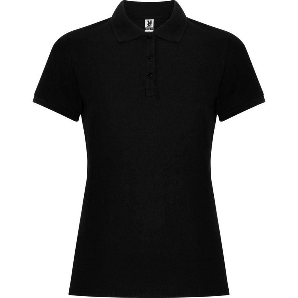 Solid Black - Front - Roly Womens-Ladies Pegaso Premium Short-Sleeved Polo Shirt