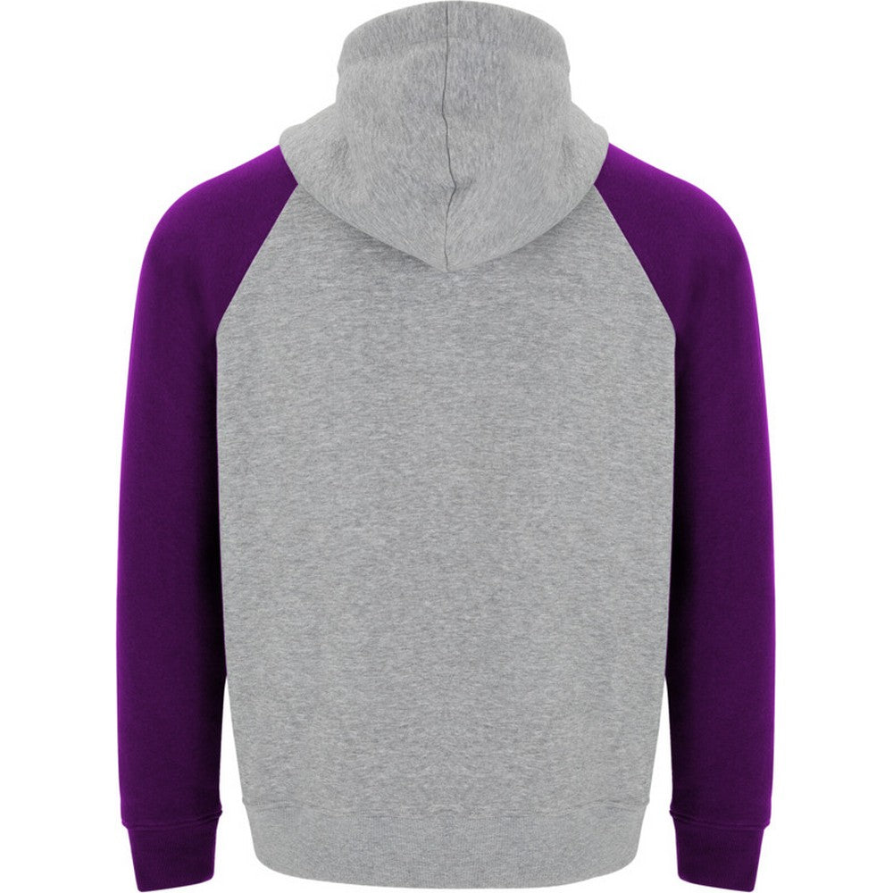 Heather Grey-Purple - Back - Roly Childrens-Kids Badet Two Tone Drawstring Hoodie