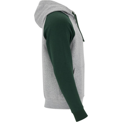 Heather Grey-Bottle Green - Side - Roly Childrens-Kids Badet Two Tone Drawstring Hoodie