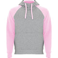 Heather Grey-Light Pink - Front - Roly Childrens-Kids Badet Two Tone Drawstring Hoodie