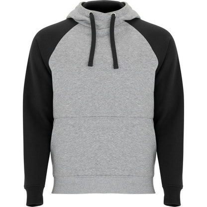 Heather Grey-Solid Black - Front - Roly Childrens-Kids Badet Two Tone Drawstring Hoodie