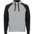 Heather Grey-Solid Black - Front - Roly Childrens-Kids Badet Two Tone Drawstring Hoodie
