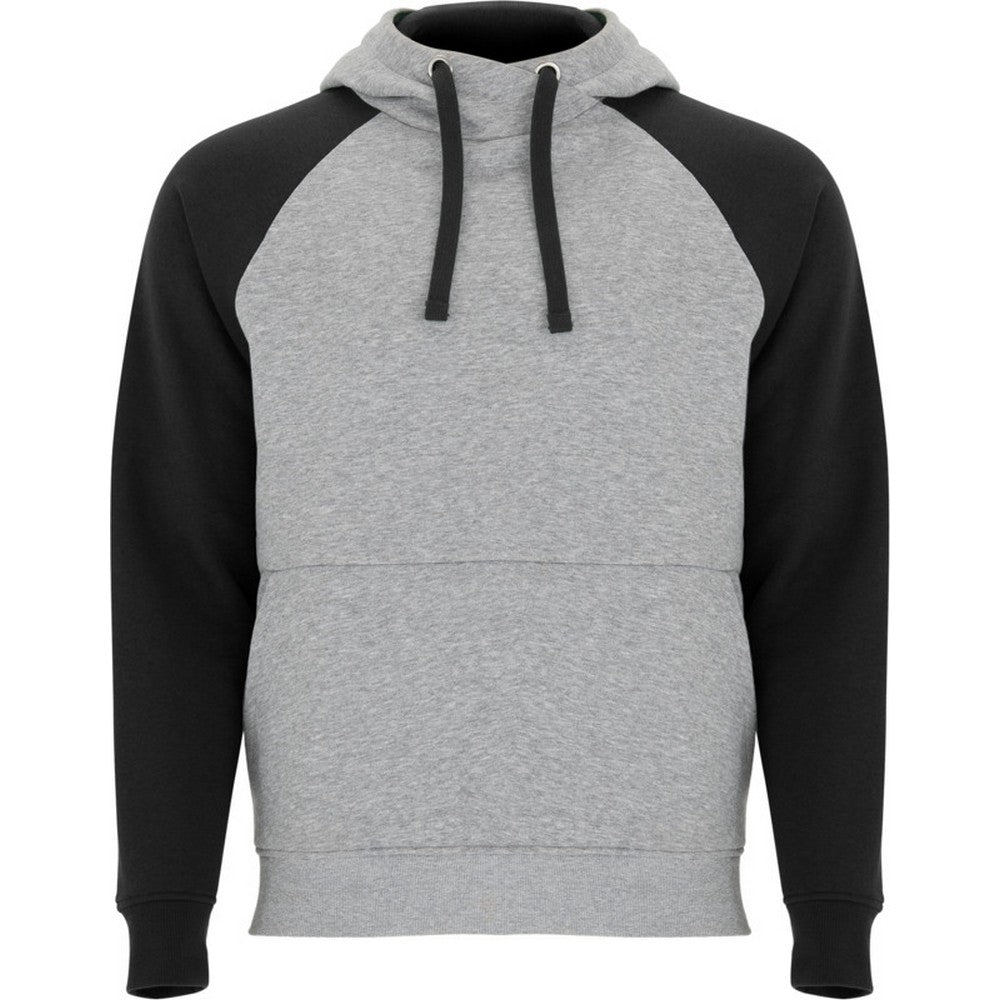 Heather Grey-Solid Black - Front - Roly Childrens-Kids Badet Two Tone Drawstring Hoodie