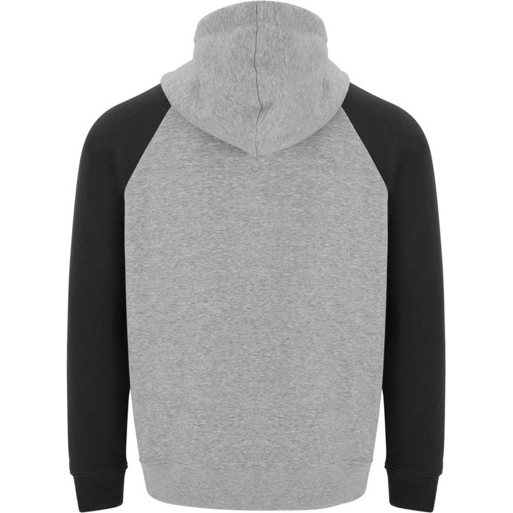Heather Grey-Solid Black - Back - Roly Childrens-Kids Badet Two Tone Drawstring Hoodie