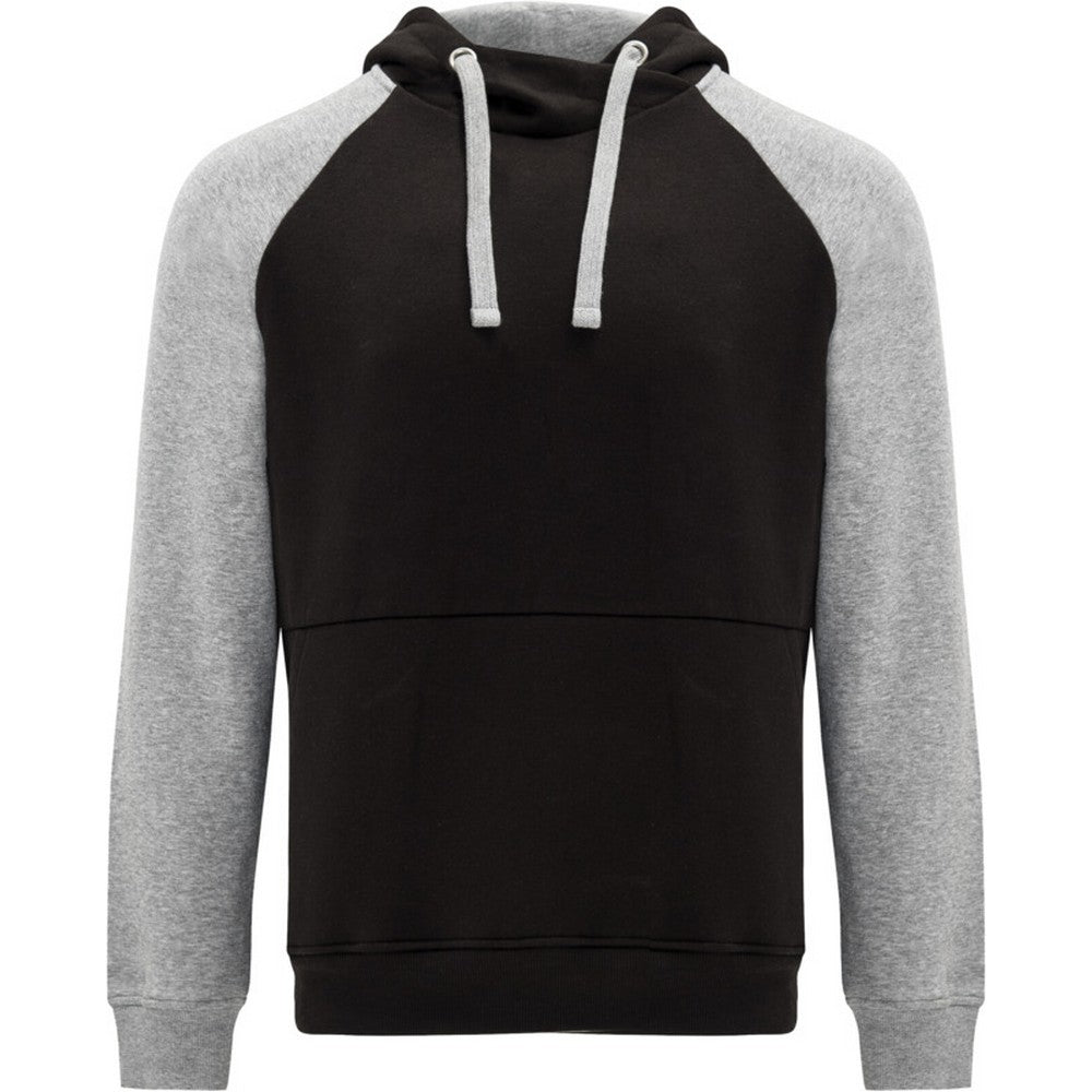 Solid Black-Heather Grey - Front - Roly Childrens-Kids Badet Two Tone Drawstring Hoodie