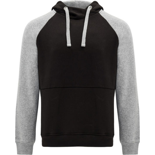 Solid Black-Heather Grey - Front - Roly Childrens-Kids Badet Two Tone Drawstring Hoodie