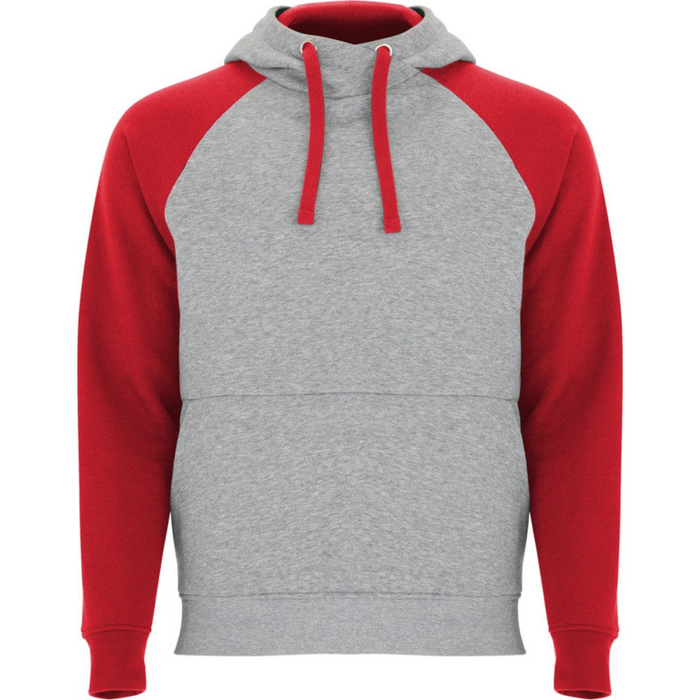 Heather Grey-Red - Front - Roly Childrens-Kids Badet Two Tone Drawstring Hoodie
