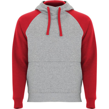 Heather Grey-Red - Front - Roly Childrens-Kids Badet Two Tone Drawstring Hoodie