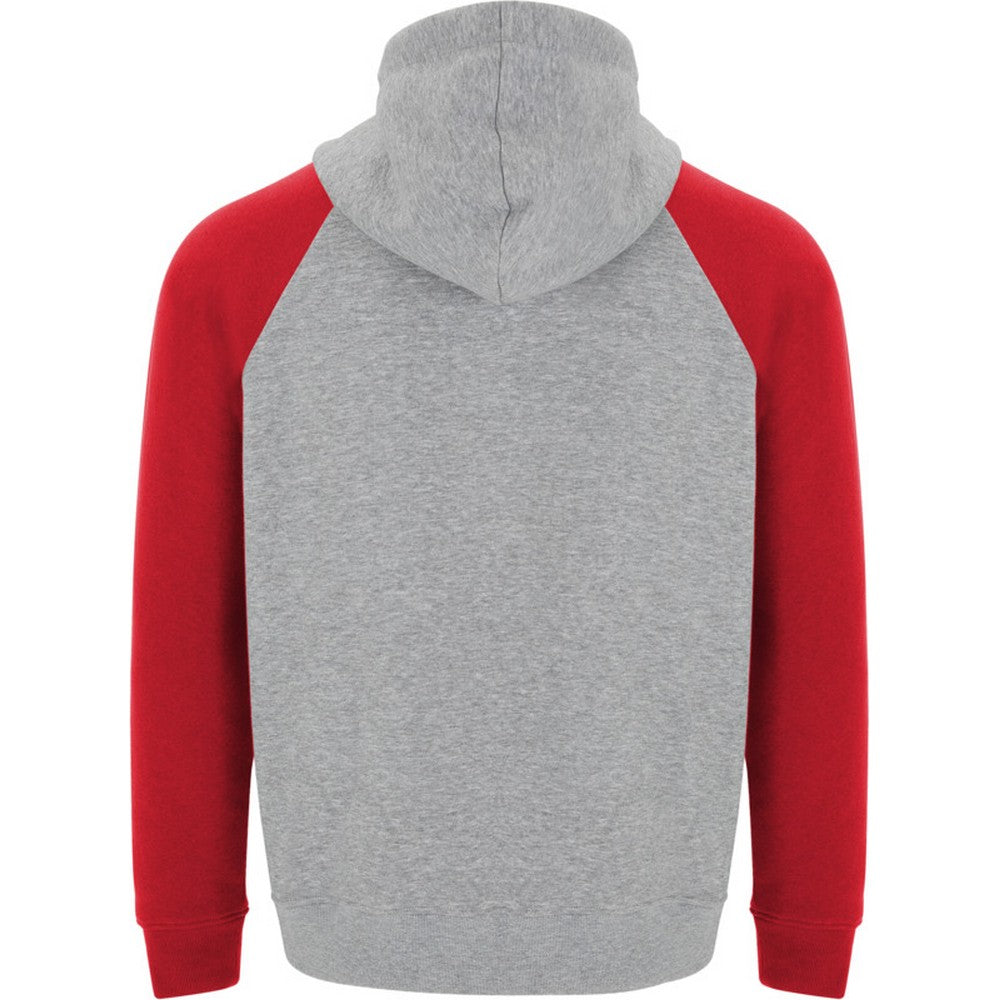 Heather Grey-Red - Back - Roly Childrens-Kids Badet Two Tone Drawstring Hoodie