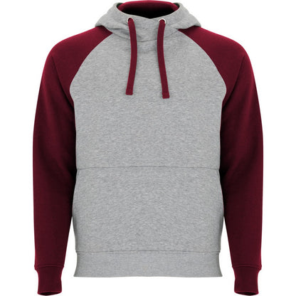 Heather Grey-Garnet - Front - Roly Childrens-Kids Badet Two Tone Drawstring Hoodie