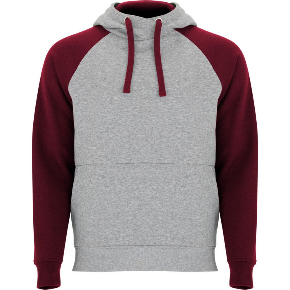 Heather Grey-Garnet - Front - Roly Childrens-Kids Badet Two Tone Drawstring Hoodie
