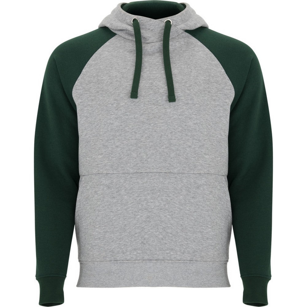 Heather Grey-Bottle Green - Front - Roly Unisex Adult Badet Two Tone Hoodie