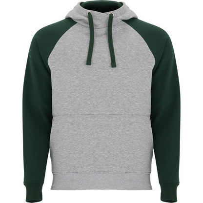 Heather Grey-Bottle Green - Front - Roly Unisex Adult Badet Two Tone Hoodie