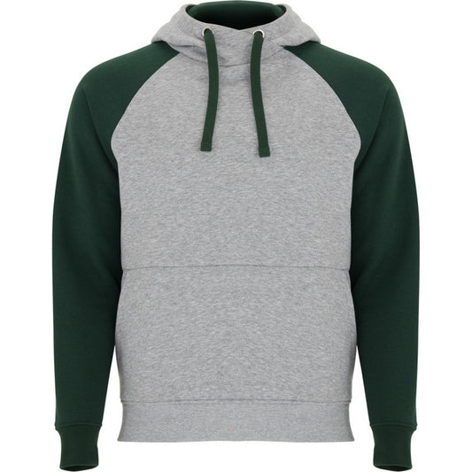Heather Grey-Bottle Green - Front - Roly Unisex Adult Badet Two Tone Hoodie