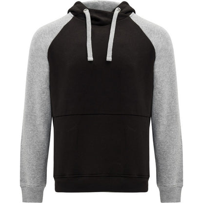 Solid Black-Heather Grey - Front - Roly Unisex Adult Badet Two Tone Hoodie