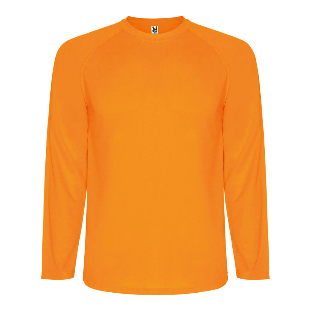 Fluorescent Orange - Front - Roly Mens Montecarlo Long-Sleeved Sports T-Shirt