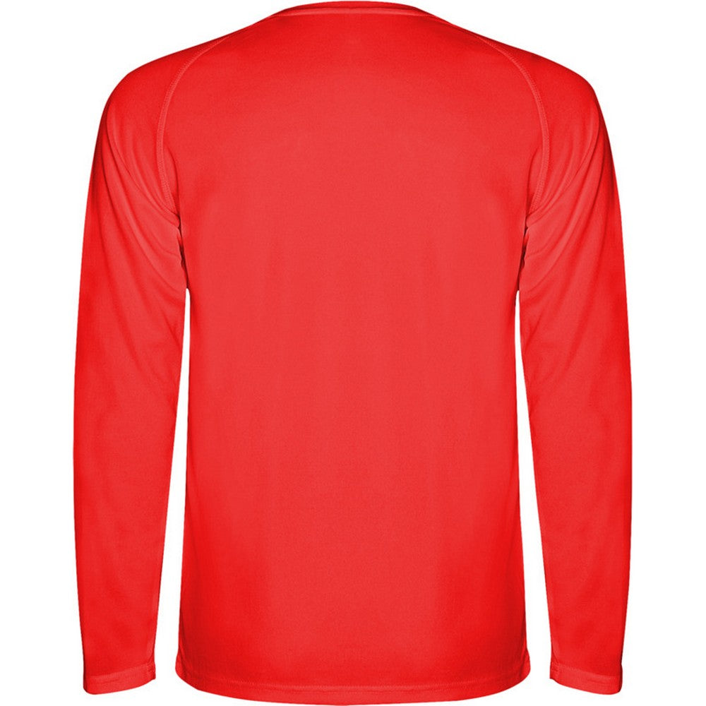 Red - Back - Roly Childrens-Kids Montecarlo Long-Sleeved Sports T-Shirt