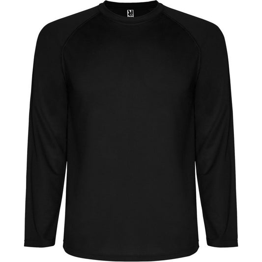 Solid Black - Front - Roly Childrens-Kids Montecarlo Long-Sleeved Sports T-Shirt