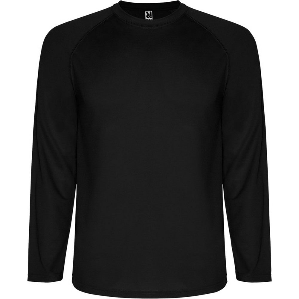 Solid Black - Front - Roly Childrens-Kids Montecarlo Long-Sleeved Sports T-Shirt