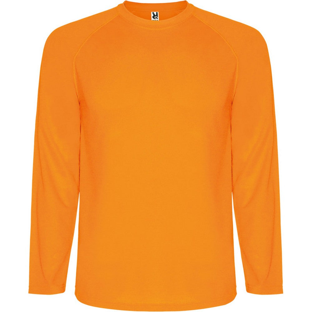 Fluorescent Orange - Front - Roly Childrens-Kids Montecarlo Long-Sleeved Sports T-Shirt