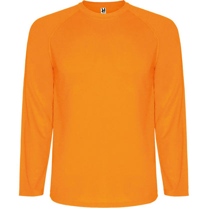 Fluorescent Orange - Front - Roly Childrens-Kids Montecarlo Long-Sleeved Sports T-Shirt