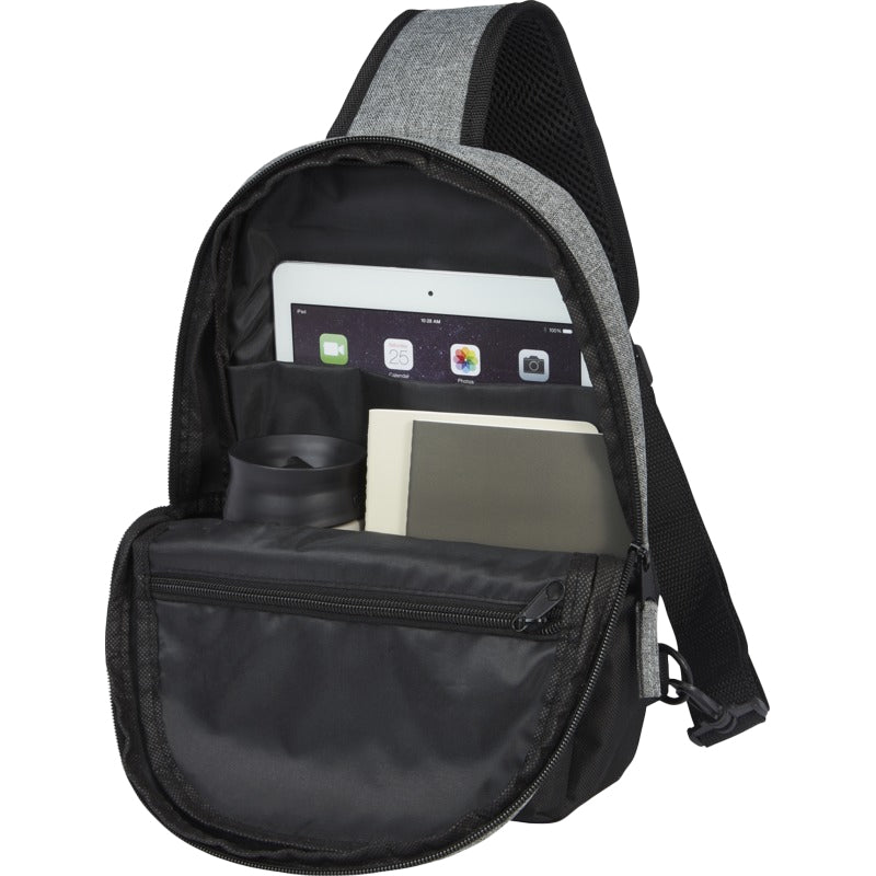 Solid Black-Heather Grey - Side - Unbranded Reclaim Two Tone Recycled 3.5L Sling Backpack