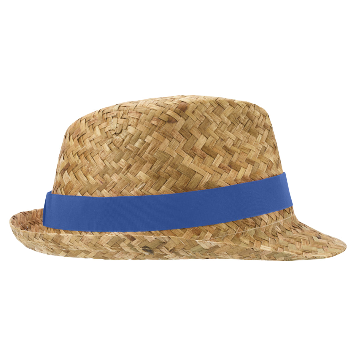 Natural-Royal Blue - Side - Floso Unisex Adult Pricus Straw Sun Hat