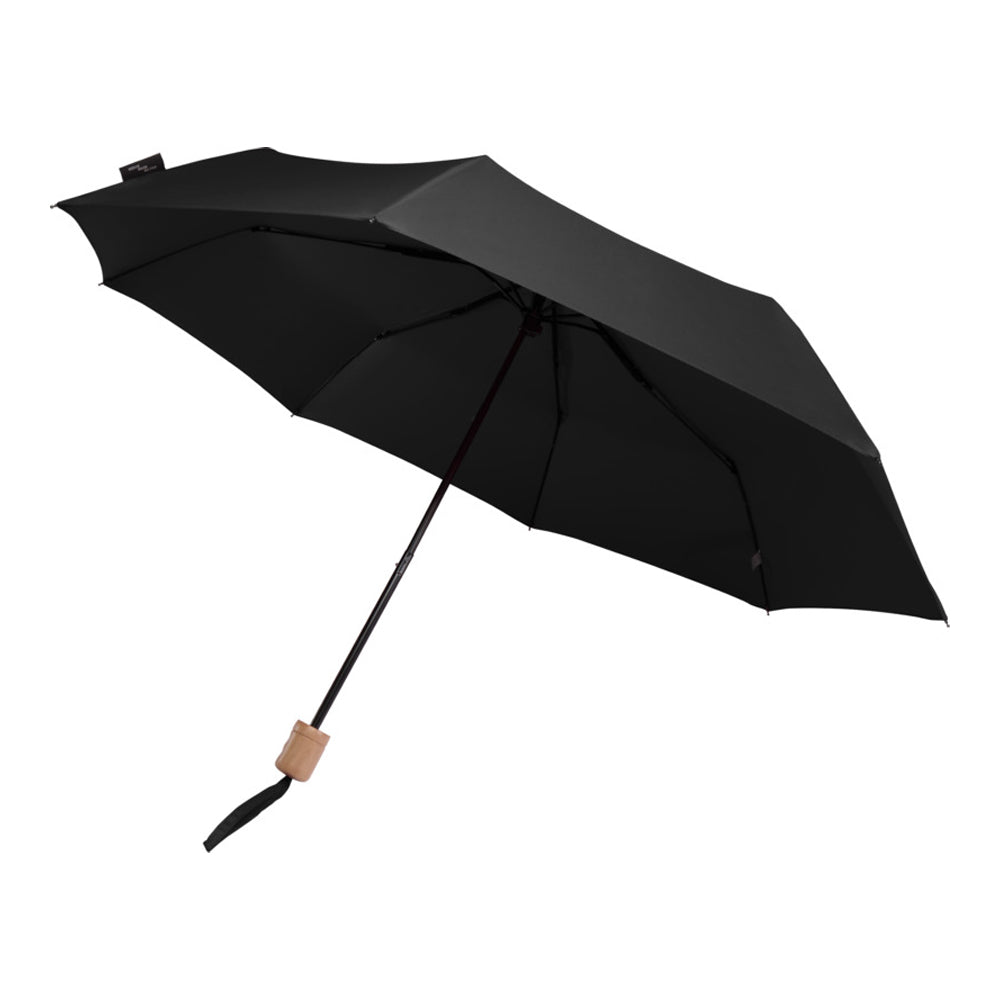 Solid Black - Front - Floso Dane RPET Folding Umbrella
