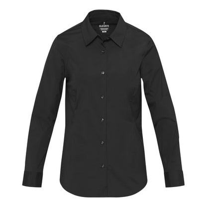Solid Black - Front - Elevate NXT Womens-Ladies Poplin Shirt