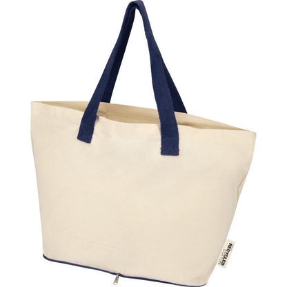Natural-Navy - Lifestyle - Floso Sierra Recycled Cotton Foldable 7L Tote Bag